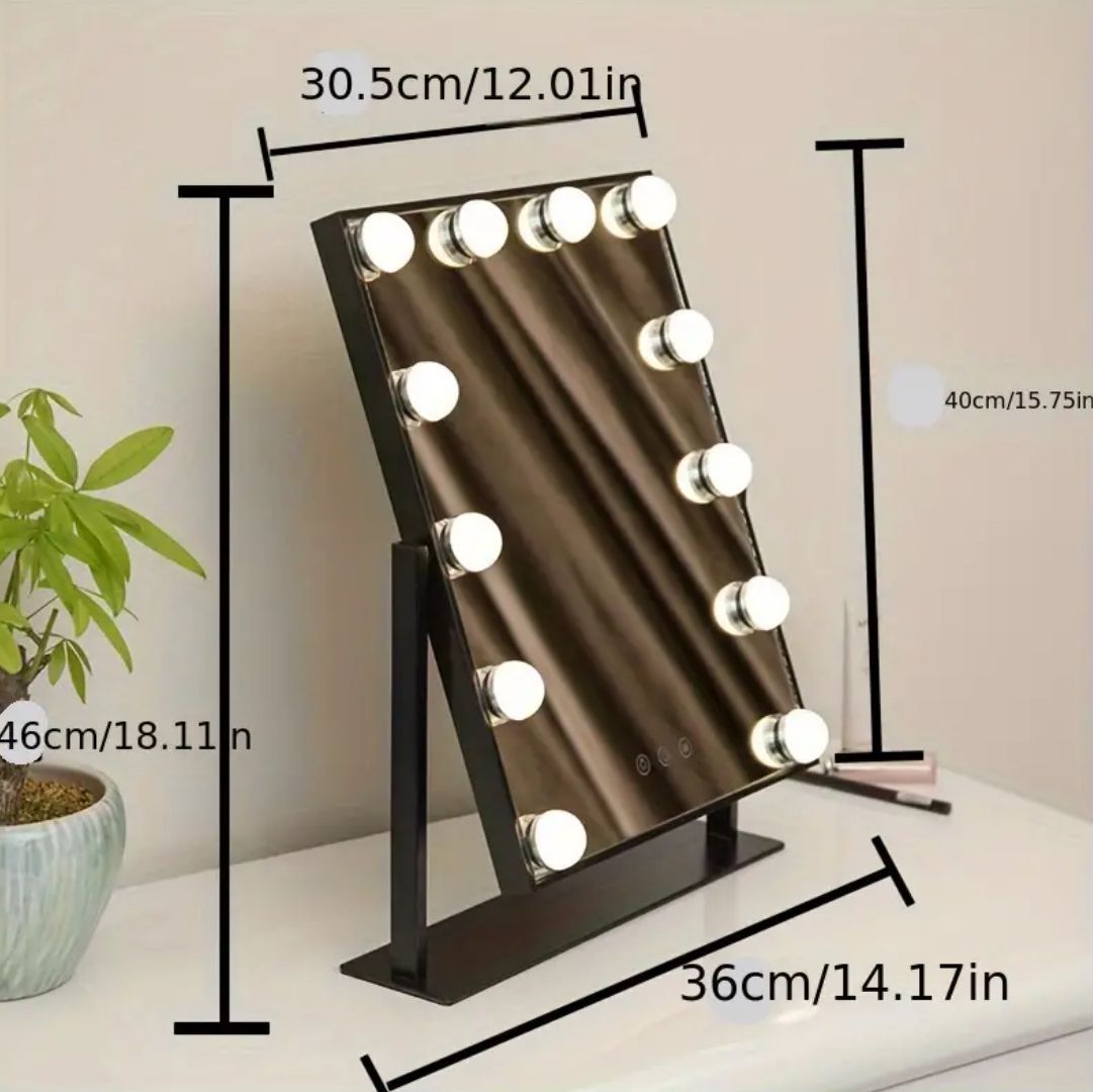 Hollywood Desktop Lighted Beauty Mirror Square Makeup Mirror With Led 12 Light Bulb