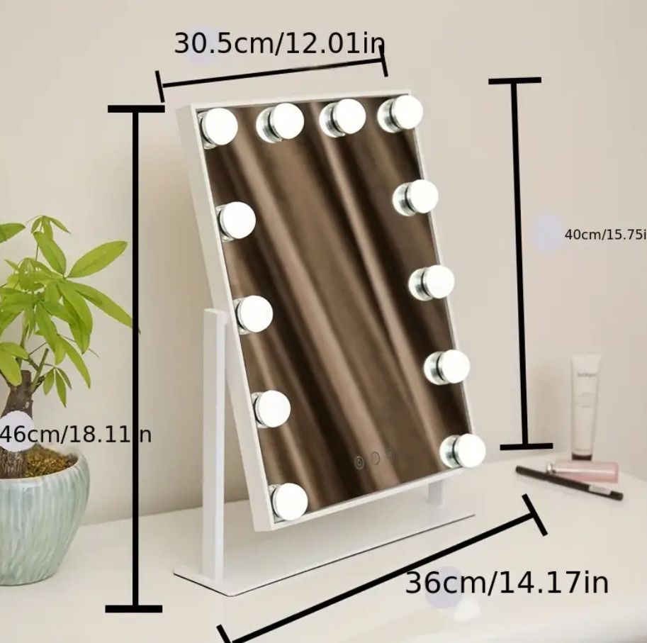 Hollywood Desktop Lighted Beauty Mirror Square Makeup Mirror With Led 12 Light Bulb