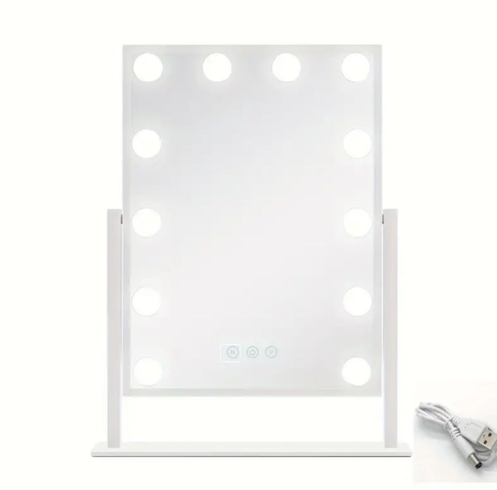 Hollywood Desktop Lighted Beauty Mirror Square Makeup Mirror With Led 12 Light Bulb