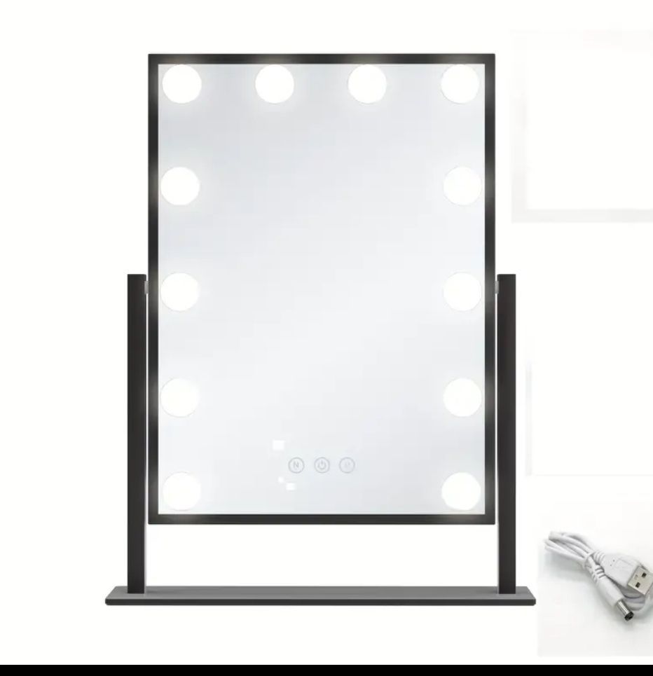 Hollywood Desktop Lighted Beauty Mirror Square Makeup Mirror With Led 12 Light Bulb